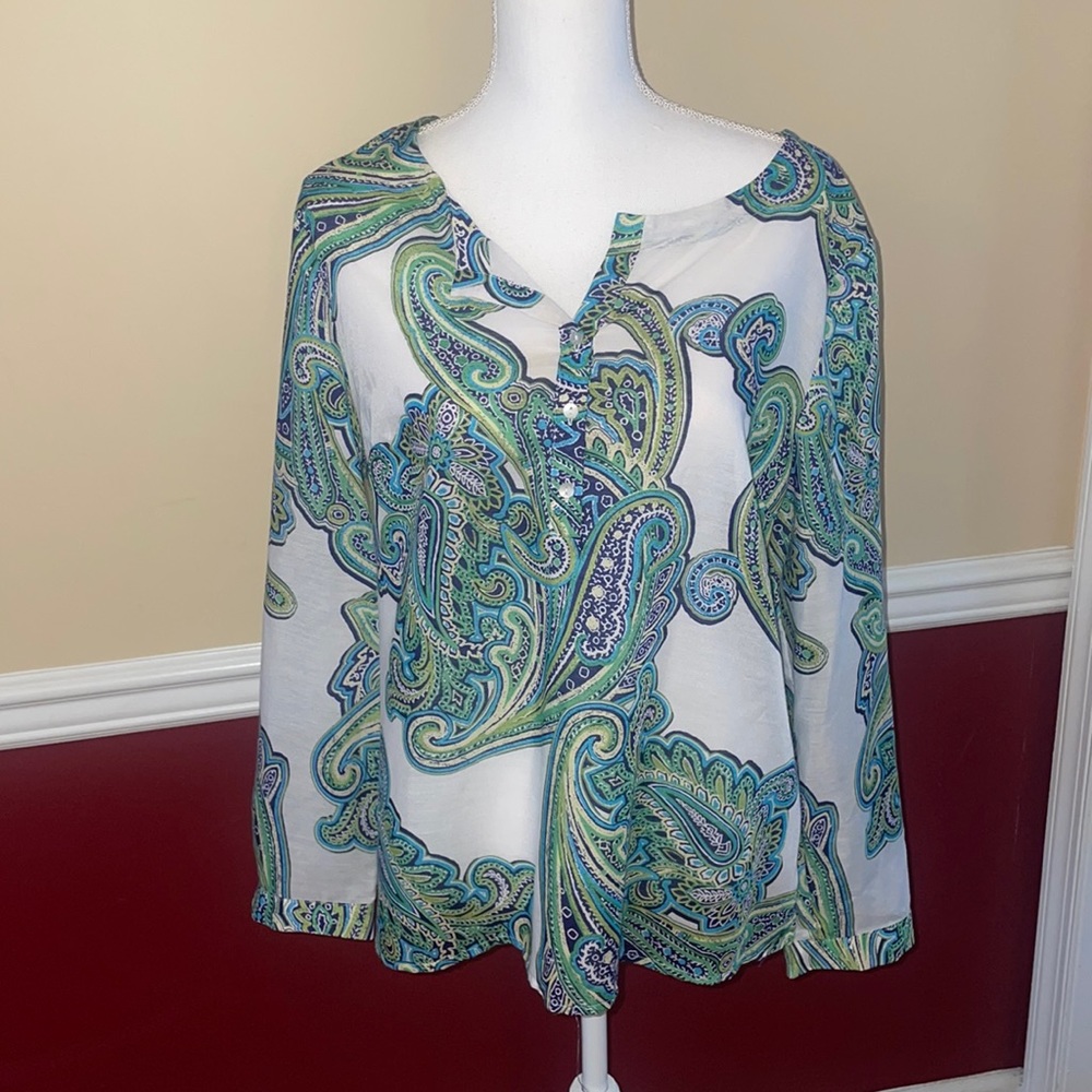 EUC Liz Claiborne Petite Sheer Tunic Blouse